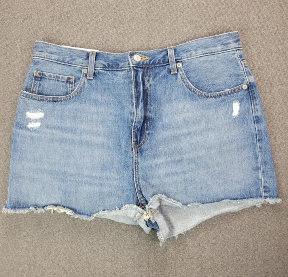 Uniqlo Jeans Shorts Womens 32 Blue High Rise Denim Distressed Cutoff